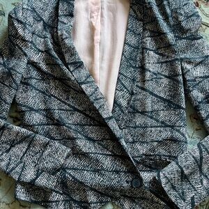 Rebecca Minkoff Navy and Gray Silk Blazer with Classic Notched Lapels